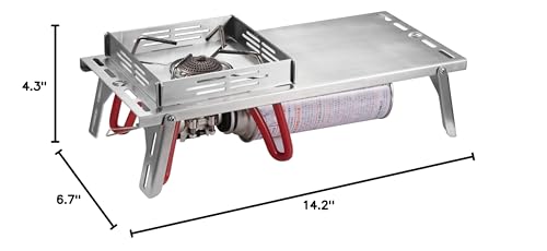 CAMPINGMOON Solo Camping Table Small Tabletop Heat Shield Windshield Stainless Steel Lightweight Compact with Storage Bag for ST-310 Alcohol Stove SK-310CP (Silver-JP) - color: Silver-JP