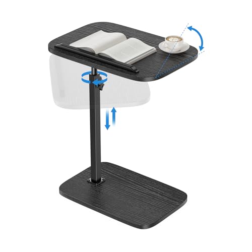 HUANUO Adjustable TV Tray, Height Adjustment TV Trays with 360° Swivel and 90° Tilt, Sturdy & Multi-Functional Sofa Table with Anti-Slip Bar, Space-Saving Side Table for Couch, Bedside, and Dining Use - color: Black