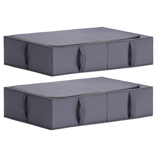 TYEERS Under Bed Storage Containers, Durable Fabric, Washable, Collapsible, Under Bed Storage Bins for Clothes, Blankets, Sheets, Shoes, 27.5x16.5x7 Inches, 2-Pack, Dark Grey - color: Dark Grey, size: Large 2-Pack