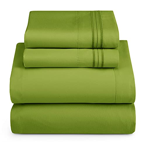 Hearth & Harbor Twin Size Sheets - 3 Piece Bed Sheet Set, Hotel Luxury Double Brushed Bed Sheets - Extra Soft Bedding Sheets & Pillowcases, Twin, Calla Green - color: Calla Green, size: Twin