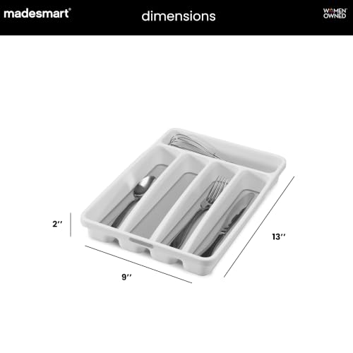 madesmart Small Silverware Tray, Compact 5 Compartment Flatware Organizer for Forks, Knives & Spoons, Non Slip, Soft Grip Lining, Fits Small Drawers, White - color: White