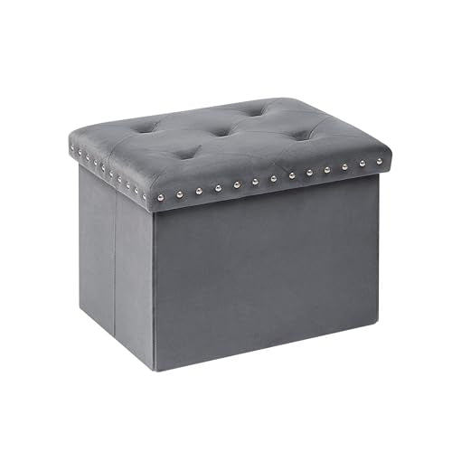 B FSOBEIIALEO Storage Ottoman Cube Folding Tufted Ottomans, Storage Boxes Footrest for Bedroom, Luxury Velvet Fabric 16.5 * 12.6 * 12.6 Inches Grey - color: Grey, size: 16.5"D x 12.6"W x 12.6"H