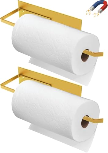 Paper Towel Holder Gold, Magnetic Paper Towel Holder for Fridge, Toilet Paper Roll Holder Magnet Paper Towel Rack Wall Mount Fridge Organizer for Golden Bathroom Kitchen Dorm Room RV Essentials, 2Pack - color: Gold, size: 2 Pack