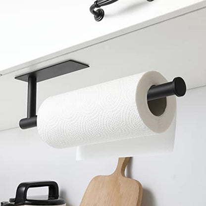 theaoo Paper Towel Holder - Under Cabinet Paper Towel Holder for Kitchen, Adhesive Paper Towel Roll Rack for Bathroom Towel, Wall Mounted Matte Black Paper Towel Rack, SUS304 Stainless Steel(1, Black) - color: Black