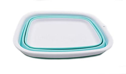 SAMMART 9.45L (2.5 Gallon) Collapsible Tub - Foldable Dish Tub - Portable Washing Basin - Space Saving Plastic Washtub (White/Lake Green, M) - color: White/Lake Green, size: Medium
