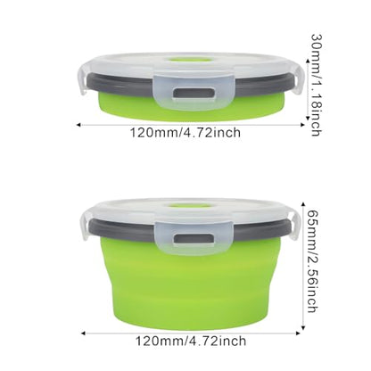 2pcs Collapsible Dog Bowls, Silicone Food & Water Travel Bowl with Lid Portable Expandable Pet Feeding & Drinking Cup/Saucer for Walking, Kennels, and Camping 350ml (Green, Blue) - color: Green, Blue