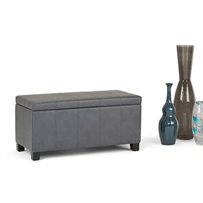 SIMPLIHOME Dover Storage Ottoman Bench - 36 inch Wide Upholstered Vegan Leather Rectangular Lift-Top Ottoman in Stone Grey, Contemporary Bench for Living Room with Safety Hinges - color: Stone Grey