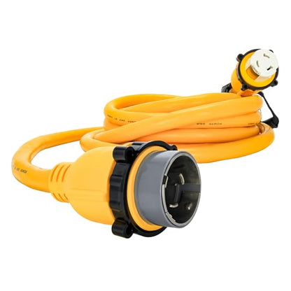 Camco PowerGrip 25-Foot Marine/Boat Extension Cord with 50M/50F Locking Adapters | Allows for Easy Boat Connection to Distant Power Outlets (55621) - size: 25', style: 50M Locking /50F Locking