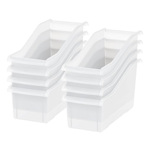 IRIS USA Plastic Book Bin Magazine Holder, 8-Pack, Vertical Standing Connecting Container Box for Office Dorm Study Homework Binder Notebook File Craft Stationery Supplies Organizer Caddy, Clear - size: 8 - Pack, style: Magazine Holder