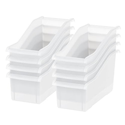 IRIS USA Plastic Book Bin Magazine Holder, 8-Pack, Vertical Standing Connecting Container Box for Office Dorm Study Homework Binder Notebook File Craft Stationery Supplies Organizer Caddy, Clear - size: 8 - Pack, style: Magazine Holder