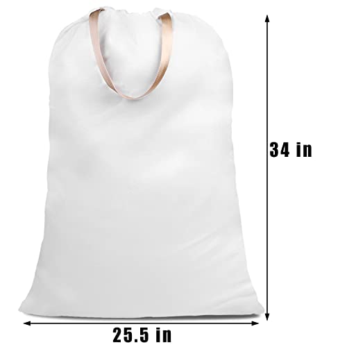 Cotton Canvas Laundry Bag with Handles & Drawstring Straps, Heavy Duty Extra Large Laundry Bags for Laundromat and Household, 25.5x34 Inch, White - color: White