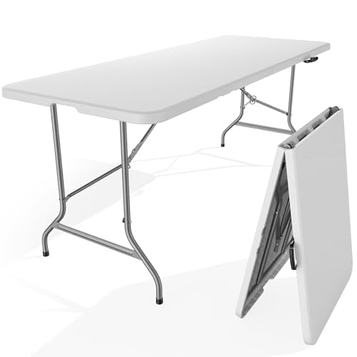 NEWBULIG 6 FT Folding Picnic Table Easy to Fold and Store, Foldable Table for Camping Picnic Dining Party Kitchen Outdoor Indoor with Carrying Handle, White - color: White, size: 6 FT