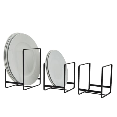 Juvale Iron Kitchen Cabinet Organizer Shelf - Space-Saving Plate Rack Organizer for Cabinet - Pot Lid Holder for Cupboard Shelf - Cutting Board for Countertop Stand - Black, Pack of 3 - color: Black