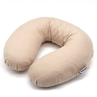 Buckwheat Neck Pillow for Sleeping U Shaped Pillow Cooling Travel Head Support Pillow for Neck Pain Relief Side Sleepers Buckwheat Hulls Concealed Zipper (12x12 inch, Light-tan) - color: Plain-lighttan