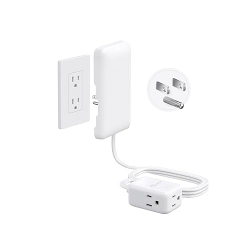 NUTICT 6 Feet Extension Cord with 3 Outlets, Low Profile Flat Wall Plug & Outlet Cover Concealer, 900J Surge Protection, 13A/1625W, ETL Listed, Fits Behind Furniture, Bed, Dresser, Shelf, TV, White - color: White, size: 6ft(3 Prong Plug), style: Larger Co