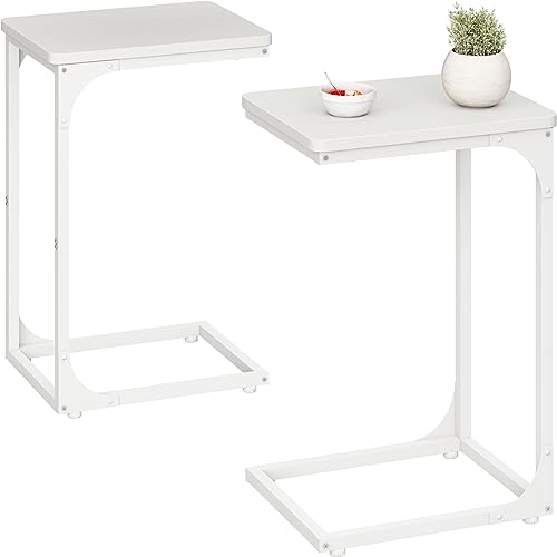 QEEIG C Table Side Table Set of 2 Living Room Sets C Shaped Couch Tray End Tables Modern, White (017-30-002WW) - color: White, size: 11.8"W x 15.7"D x 25.6"H (2P)
