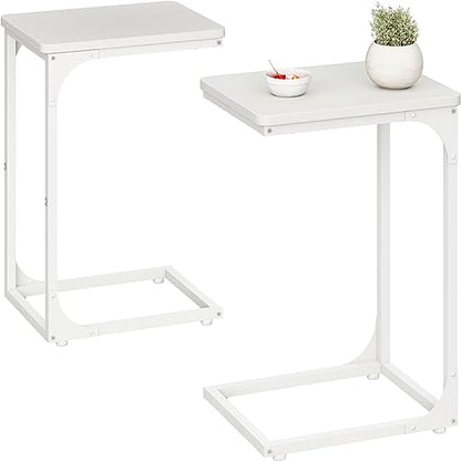 QEEIG C Table Side Table Set of 2 Living Room Sets C Shaped Couch Tray End Tables Modern, White (017-30-002WW) - color: White, size: 11.8"W x 15.7"D x 25.6"H (2P)