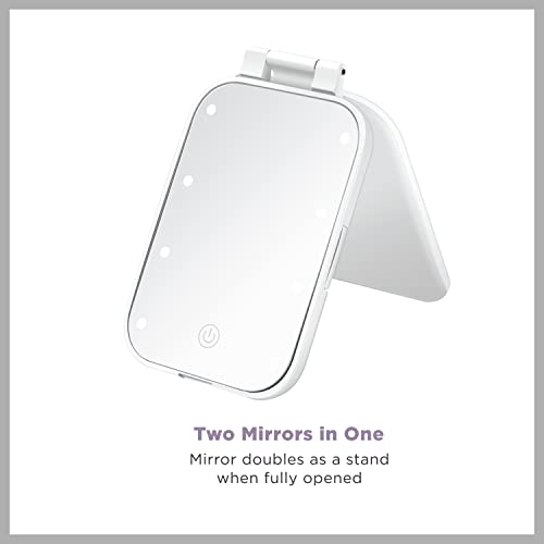 Conair Lighted Makeup Mirror, LED Vanity Mirror, 1X/3X Magnifying Mirror, Compact Travel Mirror, Battery Operated in White - size: 4.7"L x 3"W, style: Pocket Mirror