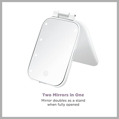 Conair Lighted Makeup Mirror, LED Vanity Mirror, 1X/3X Magnifying Mirror, Compact Travel Mirror, Battery Operated in White - size: 4.7"L x 3"W, style: Pocket Mirror