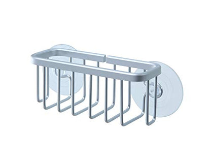 SunnyPoint NeverRust Kitchen Sink Suction Holder for Sponges, Scrubbers, Soap, Kitchen, Bathroom, 6"L x 2.36" W x 2.56"H , Aluminum (Mat Silver, Set of 1) - color: Mat Silver