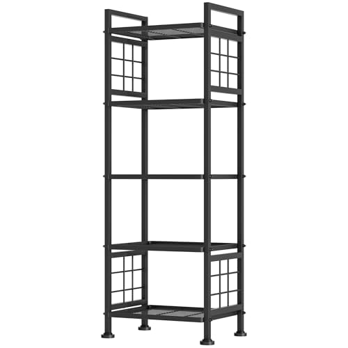 GIOTORENT 5-Wire Standing Book Shelf & Bookcase, Metal Storage Shelving Unit Pantry Rack for Laundry Kitchen Bathroom Organizer, Black - color: Black, size: 12.7D x 16.9W x 53.5H (5Tier)