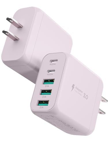 EIZLXQ USB C Charger Block, [2-Pack] Type C Charger Fast Charging,50W 5-Port USB Wall Charger Multiport Type C Charging Block Cube for iPhone 17/16/15/14/13/12/11 Pro Max XS,iPad,Samsung&More-Pink - color: Pink, size: 2-Pack