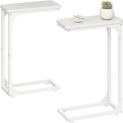 QEEIG Narrow C Shaped Side Table Set of 2 Living Room Sets Slim Couch Tray Tables Skinny Thin Small Modern 7 inch Width, White (017-18WW) - color: B. White, size: 7.1" Width