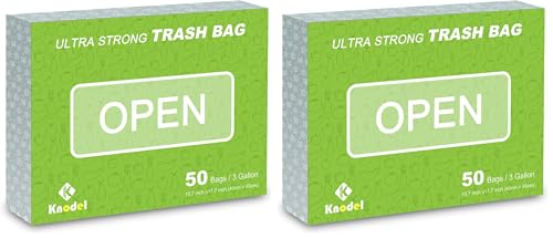 K KNODEL Drawstring Trash Bags, Perfect for Car Trash Can with Lid, and for Car Trash Can with Zipper, Ultra Strong Garbage Bags, 3 Gallon, 50 Count (Pack of 2) - size: 50 Count (Pack of 2)