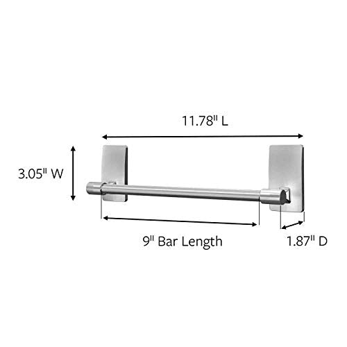 Command Hand Towel Bar Satin Nickel with 4 Water Resistant Command Strips, 9" Hand Towel Holder, Holds up to 3 lb, Great for Bathroom Décor on the Wall, Inside the Cabinet, or in the Shower - size: 1