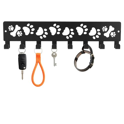 Lyreh Keychain Wall Mount, Metal Wall Mount Hanger Rack with 8 Hooks Dog Paw & Bones Design Animal Leather Belt Rack for Entrance Corridor Kitchen Decoration - style: Paw prints