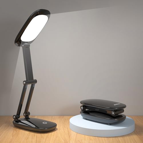 Akejrym LED Desk Lamp for Office Home & Battery Operated Lamp Rechargeable Lamp Foldable & Portable Light, [2-Fold Bracket] 3 Brightness Dimmable Small Desk Lamp Wireless Reading Lamp (Black) - color: Black