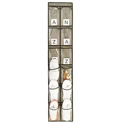 Closet Shoe Organizer Behind Door Hanging Closet Kids Shoe Rack with 12 Clear Large Pockets (12 Pockets-Grey) - color: 12 Pockets-Grey