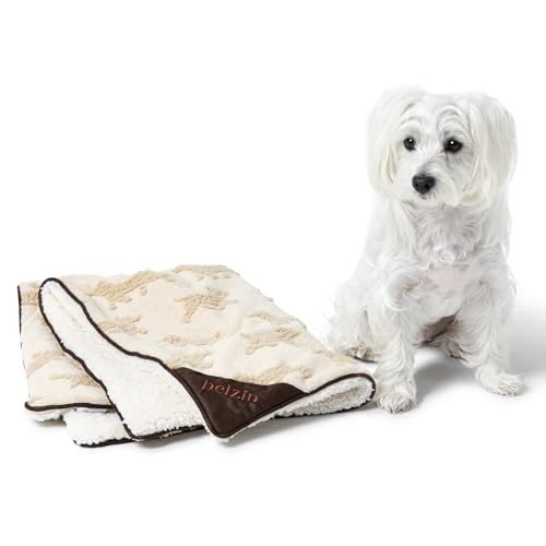 PELZIN Embossed Sherpa Dog Blankets for Small Dogs - Waterproof Cat Blankets for Indoor Cats - Heavy Duty Couch Cover Protector - Soft Reversible Throw Furniture Protection - Small, Cream - size: S - 25"x35"