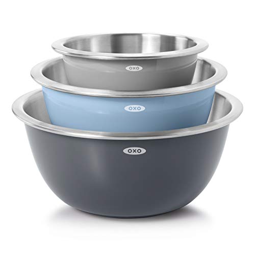 OXO Good Grips 3-Piece Stainless Steel Mixing Bowl Set - Blue/Gray - color: Blue/Gray