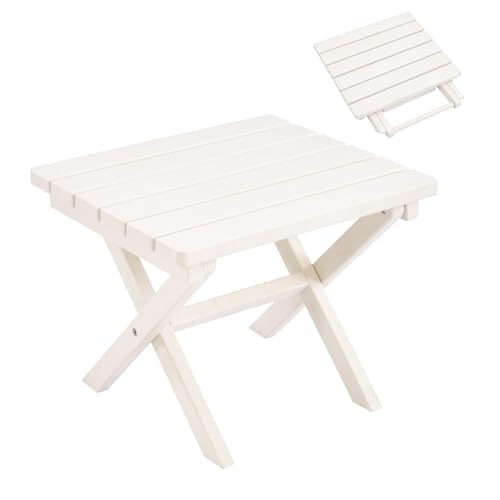 Furnimart 18" Square Foldable Side Table for Outdoor & Camping, Extra-Thick HDPE Weather-Resistant Small Coffee Table, Portable White Outdoor End Table for Balcony Poolside Space Saving(White) - color: White