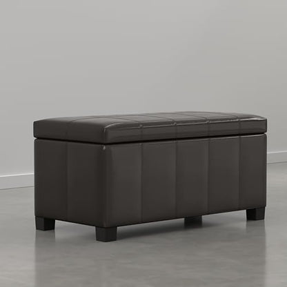 SIMPLIHOME Dover Storage Ottoman Bench - 36 inch Wide Upholstered Vegan Leather Rectangular Lift-Top Ottoman in Dark Clove Brown, Contemporary Bench for Living Room with Safety Hinges - color: Dark Clove Brown