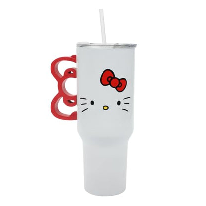 Bioworld Hello Kitty 40 Oz Stainless Steel Tumbler With Sculpted Bow Handle - color: Hello Kitty Sculpted Bow