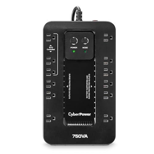 CyberPower EC750G Ecologic UPS Battery Backup and Surge Protector, 750VA/450W, 12 Outlets, ECO Mode, Compact, UL Certified - style: 750VA