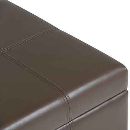SIMPLIHOME Dover Storage Ottoman Bench - 36 inch Wide Upholstered Vegan Leather Rectangular Lift-Top Ottoman in Chocolate Brown, Contemporary Bench for Living Room with Safety Hinges - color: Chocolate Brown