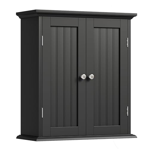 ChooChoo Bathroom Wall Cabinet, Over The Toilet Space Saver Storage Cabinet, Medicine Cabinet with 2 Door and Adjustable Shelves, Cupboard, Black - color: Black, size: 8.8"D x 21.1"W x 24"H