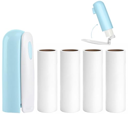 Mini Travel Lint Roller with 150 Sticky Sheets, Foldable Portable Lint Roller for Clothes, Travel, Compact Small Pet Hair Remover for Purse Car Bag Essentials (Blue) - color: Blue