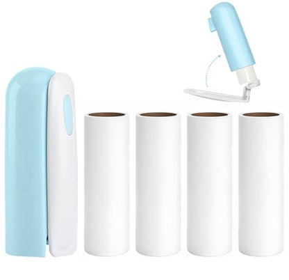 Mini Travel Lint Roller with 150 Sticky Sheets, Foldable Portable Lint Roller for Clothes, Travel, Compact Small Pet Hair Remover for Purse Car Bag Essentials (Blue) - color: Blue