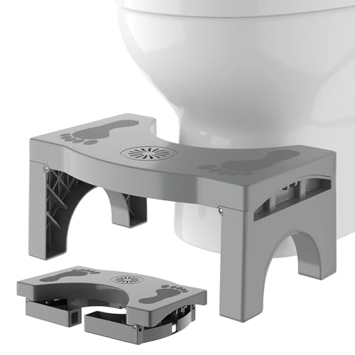 Foldable Toilet Stool for Adults, Non-Slip Bathroom Squatting Stool Portable Poop Stool Squat for Adult Kids Seniors, Toilet Assistance Potty Foot Step Stool, No Installation Required, Gray - color: Grey