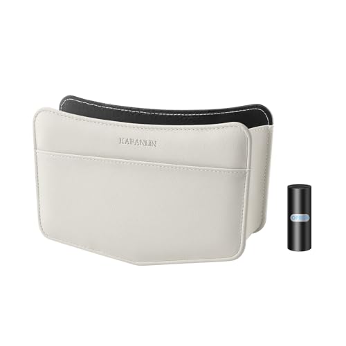 Car Trash Can Small Leather Vehicle Trash Bin Car Dustbin Garbage Organizer Holder with Trash Bag Foldable Mini Cars Storage Bag Container for Auto SUV Van Trucks (White,Clip on) - color: white, style: clip on