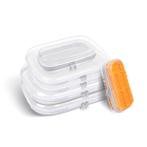 Clear Hard Plastic Zipper Case,Transparent Double Zippers Hard Pouch with 6pcs,Portable Travel Organizer Bin for Toy Storage - color: 6pcs-LMS
