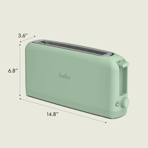 bella 2 Slice Slim Toaster, Fits-anywhere™ Kitchenware, 6 Setting Shade Control with Reheat & Cancel Buttons, Fits Sourdough, 10” Long Slot, Anti Jam & Auto Shutoff, 900 Watt, Seaglass - color: Sea Glass, size: 2 Slice