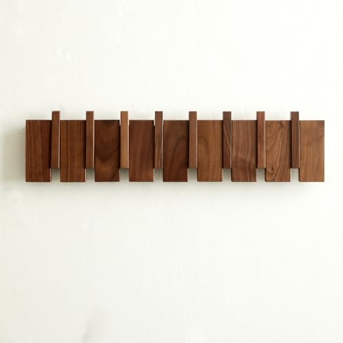 QUELLANCE Wood Coat Rack Wall Mount, Coat Hooks Hanger Wall Mounted, Heavy Duty Wall Coat Rack with 8 Hooks for Hanging Coats/Keys/Hats/Robe&Towels/Plants/Bags, Walnut - size: 8 Hooks