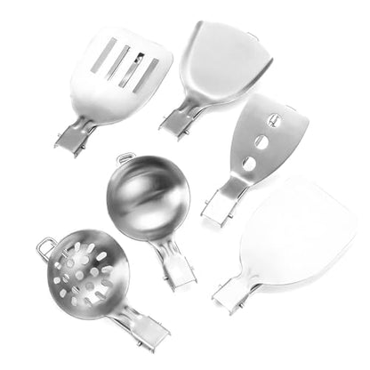 Stainless Steel Camping Cookware Set Practical Folding Soup Ladles Strainer Spatula For Outdoor Cooking Kitchen Utensils Picnics Cookware