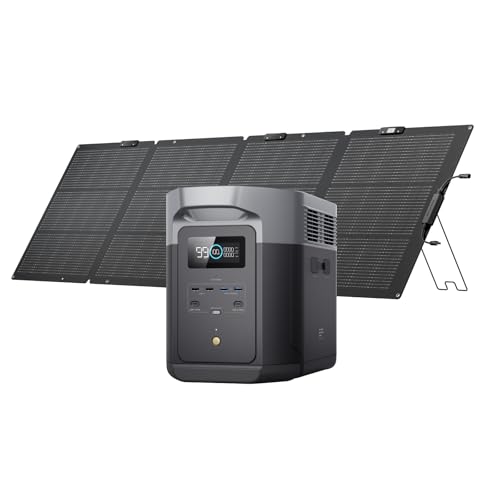 EF ECOFLOW Solar Generator DELTA 2 Max 2048Wh with 220W Solar Panel, LiFePO4 Battery Portable Power Station, Up to 3400W AC Output, AC + Solar Fast Dual Charging 0-100% in 1 Hr For Outdoor Camping RV - style: DELTA 2 Max+220W Solar Panel
