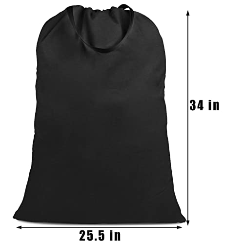 Cotton Canvas Laundry Bag with Handles & Drawstring Straps, Heavy Duty Extra Large Laundry Bags for Laundromat and Household, 25.5x34 Inch, Black - color: Black